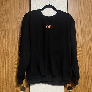 COPY-Off-White Black Crewneck Sweater with Vibrant Orange Details